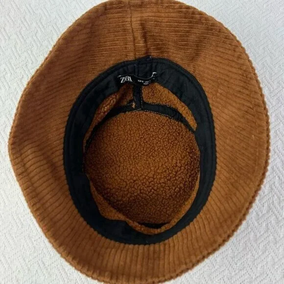 Zara Brown Corduroy Bucket Hat Size Small Unisex Women’s Men’s Summer - Picture 3 of 8